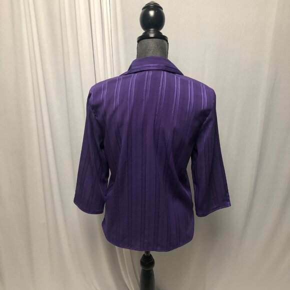 Joanna Blouse Womens Size Small Purple Silver Metallic Button Up Shirt - Picture 4 of 7